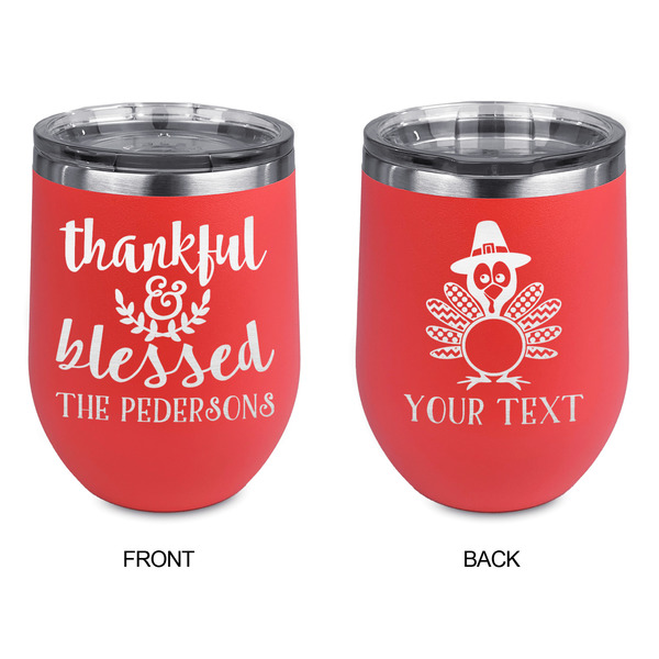 Thankful & Blessed Stainless Wine Tumblers - Coral - Double Sided - Approval