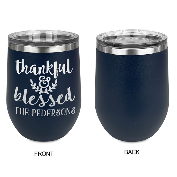 Thankful & Blessed Stainless Wine Tumblers - Navy - Single Sided - Approval