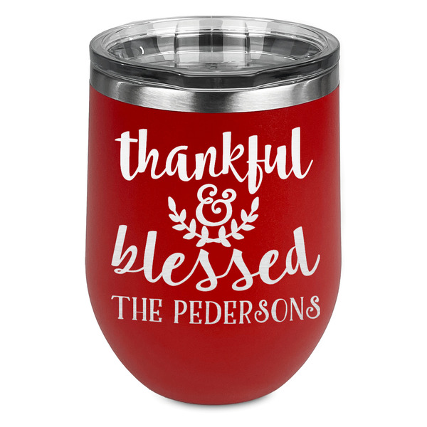Custom Thankful & Blessed Stemless Stainless Steel Wine Tumbler - Red - Single Sided (Personalized)