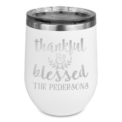 Thankful & Blessed Stemless Stainless Steel Wine Tumbler - White - Double Sided (Personalized)
