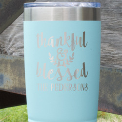Thankful & Blessed 20 oz Stainless Steel Tumbler - Teal - Single Sided (Personalized)