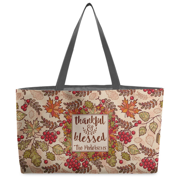 Custom Thankful & Blessed Beach Totes Bag - w/ Black Handles (Personalized)