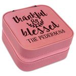 Thankful & Blessed Travel Jewelry Boxes - Pink Leather (Personalized)