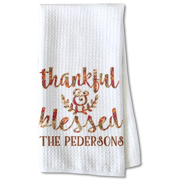Custom Thankful & Blessed Kitchen Towel - Waffle Weave - Partial Print (Personalized)