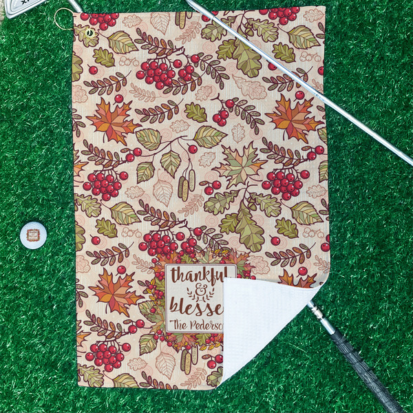 Thankful & Blessed Waffle Weave Golf Towel - In Context
