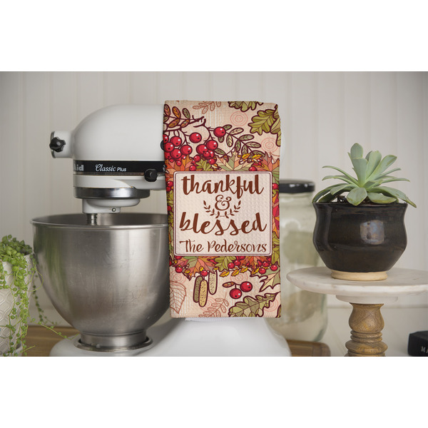 Thankful & Blessed Waffle Weave Towel - Full Color Print - Lifestyle Image