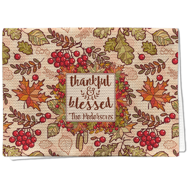 Custom Thankful & Blessed Kitchen Towel - Waffle Weave - Full Color Print (Personalized)