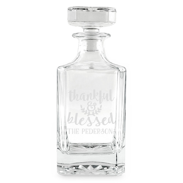 Custom Thankful & Blessed Whiskey Decanter - 26 oz Square (Personalized)