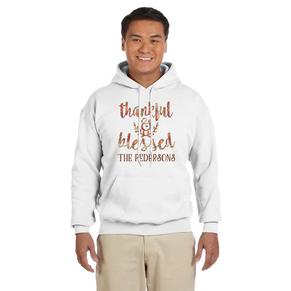 Custom Thankful & Blessed Hoodie - White - Large (Personalized)