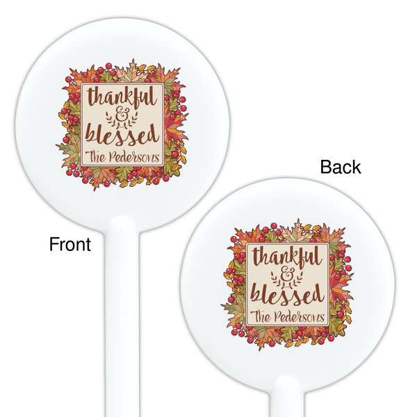 Thankful & Blessed White Plastic 5.5" Stir Stick - Double Sided - Round - Front & Back