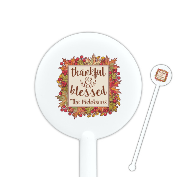Custom Thankful & Blessed 5.5" Round Plastic Stir Sticks - White - Single Sided (Personalized)