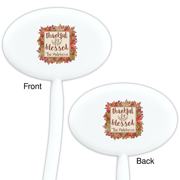 Thankful & Blessed White Plastic 7" Stir Stick - Double Sided - Oval - Front & Back
