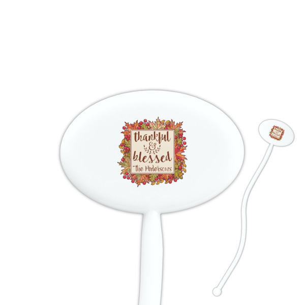 Custom Thankful & Blessed 7" Oval Plastic Stir Sticks - White - Single Sided (Personalized)