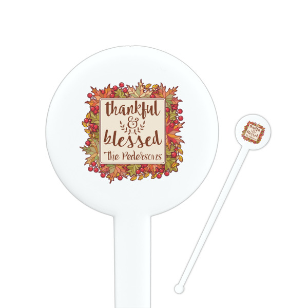 Custom Thankful & Blessed 7" Round Plastic Stir Sticks - White - Single Sided (Personalized)