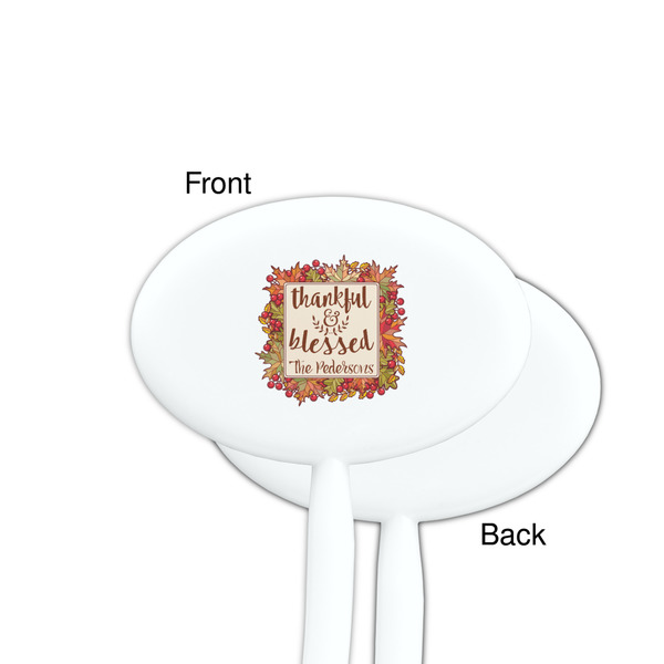 Thankful & Blessed White Plastic 7" Stir Stick - Single Sided - Oval - Front & Back