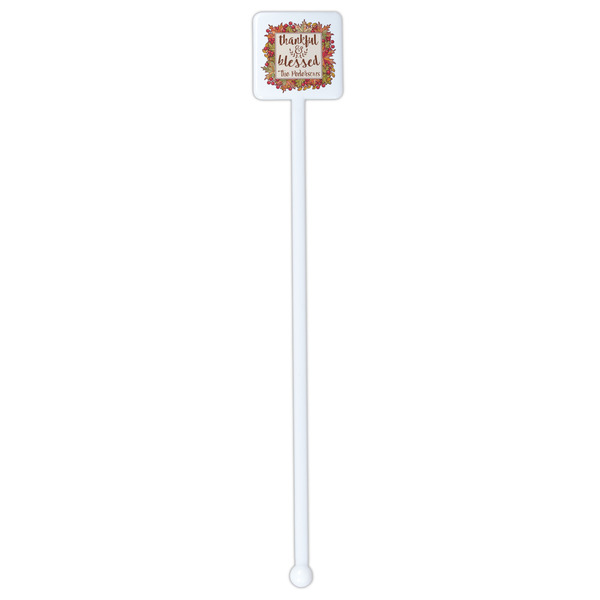 Thankful & Blessed White Plastic Stir Stick - Single Sided - Square - Single Stick