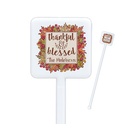 Thankful & Blessed Square Plastic Stir Sticks - Single Sided (Personalized)