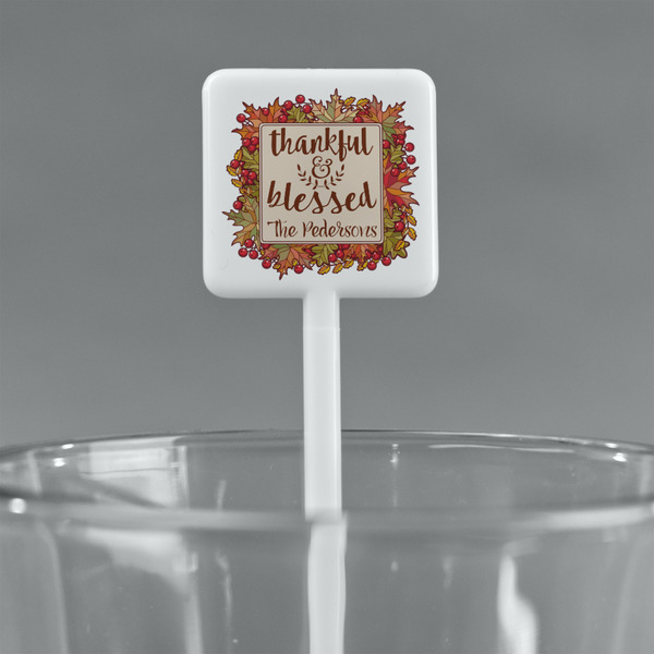 Thankful & Blessed White Plastic Stir Stick - Square - Main