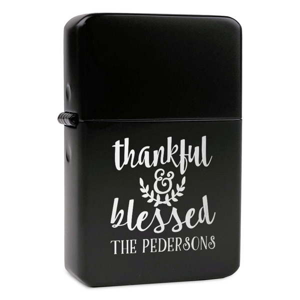 Custom Thankful & Blessed Windproof Lighter - Black - Single Sided & Lid Engraved (Personalized)