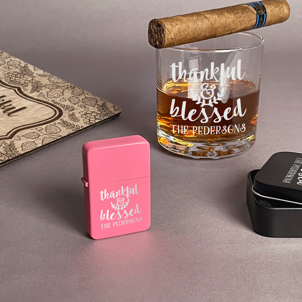 Thankful & Blessed Windproof Lighters - Pink - In Context