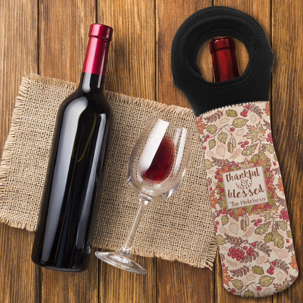 Thankful & Blessed Wine Tote Bag - FLATLAY