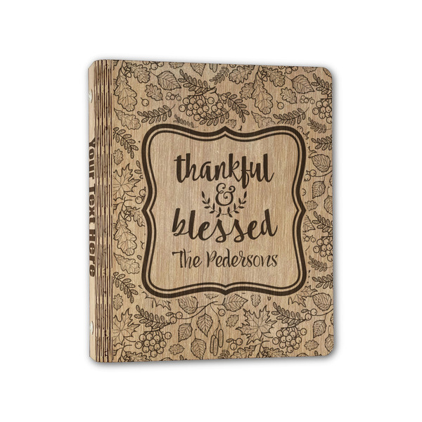 Custom Thankful & Blessed Wood 3-Ring Binder - 1" Half-Letter Size (Personalized)