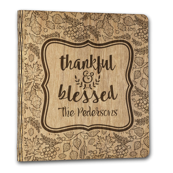 Custom Thankful & Blessed Wood 3-Ring Binder - 1" Letter Size (Personalized)