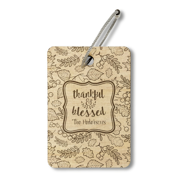 Custom Thankful & Blessed Wood Luggage Tag - Rectangle (Personalized)