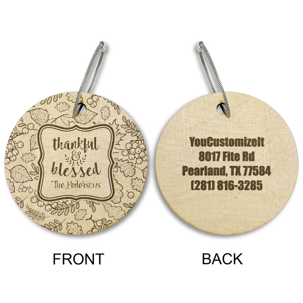 Thankful & Blessed Wood Luggage Tags - Round - Approval