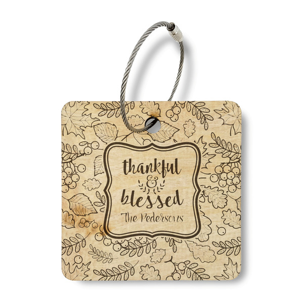 Custom Thankful & Blessed Wood Luggage Tag - Square (Personalized)
