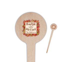 Thankful & Blessed 4" Round Wooden Food Picks - Single Sided (Personalized)