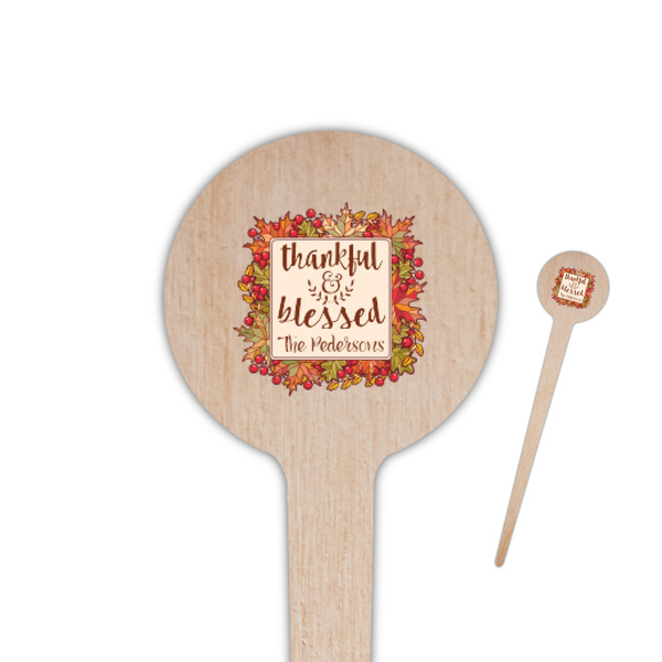 Custom Thankful & Blessed 4" Round Wooden Food Picks - Single Sided (Personalized)