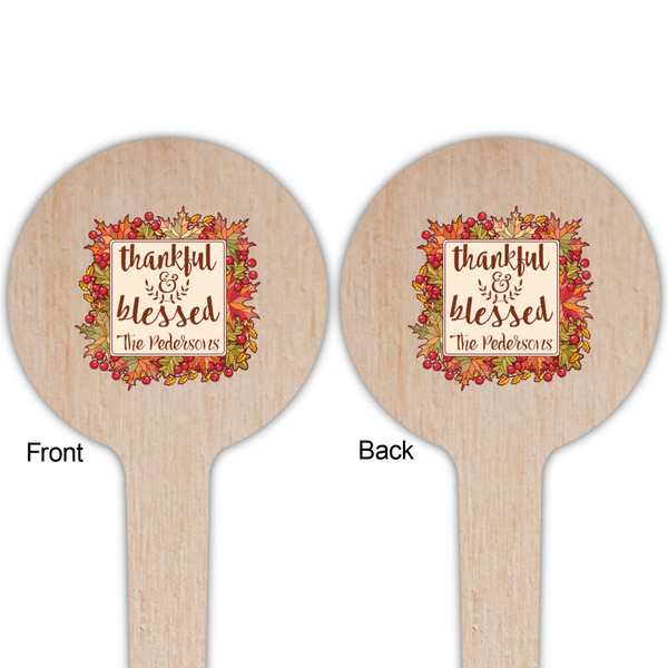 Thankful & Blessed Wooden 4" Food Pick - Round - Double Sided - Front & Back
