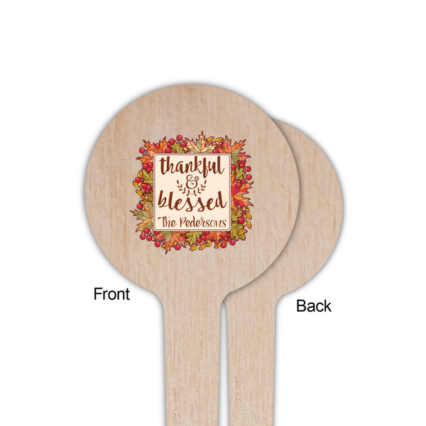 Thankful & Blessed Wooden 4" Food Pick - Round - Single Sided - Front & Back
