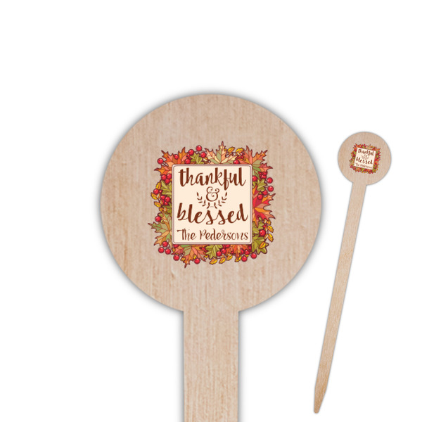 Custom Thankful & Blessed 6" Round Wooden Food Picks - Double Sided (Personalized)