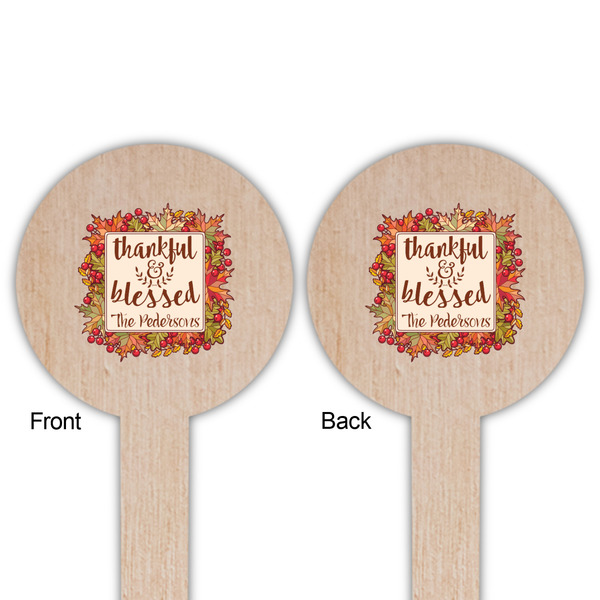 Thankful & Blessed Wooden 6" Food Pick - Round - Double Sided - Front & Back