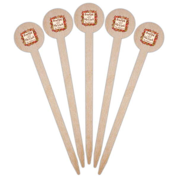 Thankful & Blessed Wooden 6" Food Pick - Round - Fan View