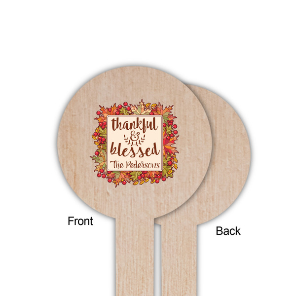 Thankful & Blessed Wooden 6" Food Pick - Round - Single Sided - Front & Back
