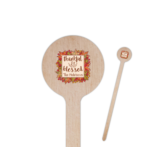 Custom Thankful & Blessed 6" Round Wooden Stir Sticks - Single Sided (Personalized)