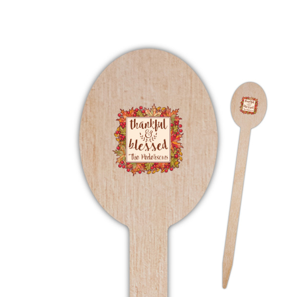 Custom Thankful & Blessed Oval Wooden Food Picks (Personalized)