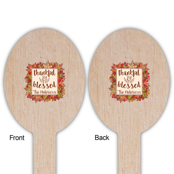 Thankful & Blessed Wooden Food Pick - Oval - Double Sided - Front & Back