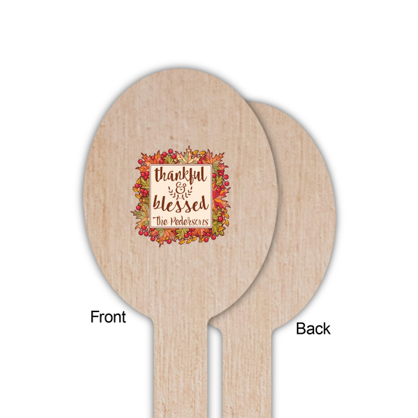 Thankful & Blessed Wooden Food Pick - Oval - Single Sided - Front & Back