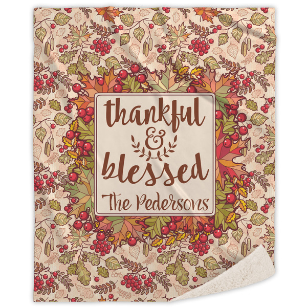 Custom Thankful & Blessed Sherpa Throw Blanket (Personalized)