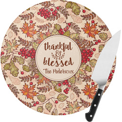 Thankful & Blessed Round Glass Cutting Board - Small (Personalized)
