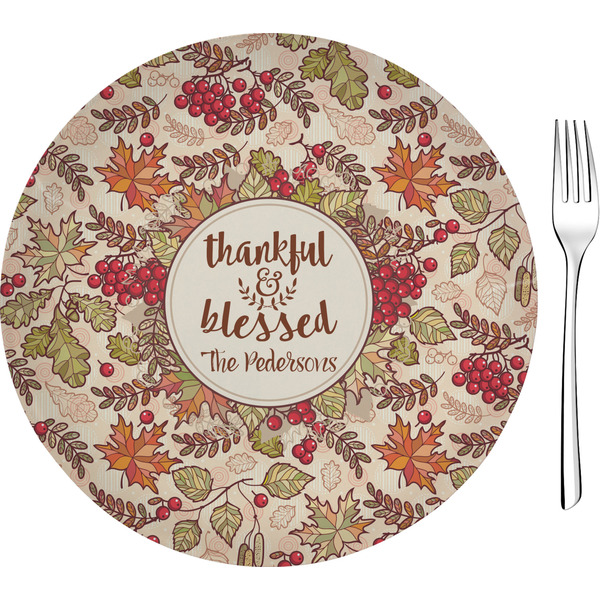 Custom Thankful & Blessed Glass Appetizer / Dessert Plate 8" (Personalized)