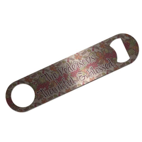 Custom Thankful & Blessed Bar Bottle Opener - Silver w/ Name or Text
