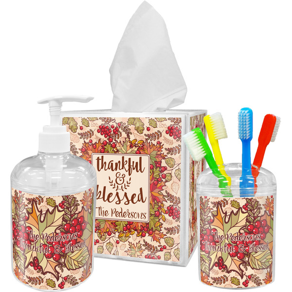 Custom Thankful & Blessed Acrylic Bathroom Accessories Set w/ Name or Text