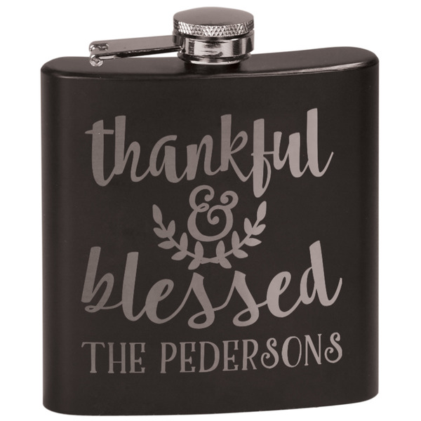 Custom Thankful & Blessed Black Flask Set (Personalized)