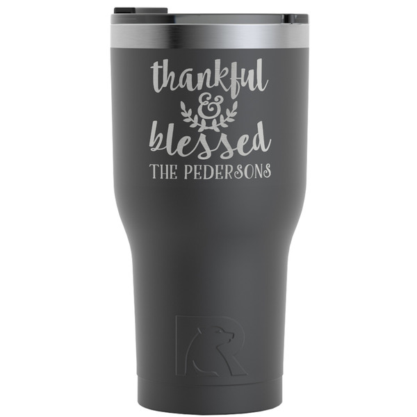 Custom Thankful & Blessed RTIC Tumbler - Black - Engraved Front (Personalized)
