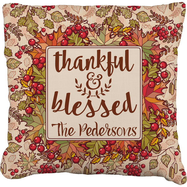 Custom Thankful & Blessed Faux-Linen Throw Pillow 16" (Personalized)